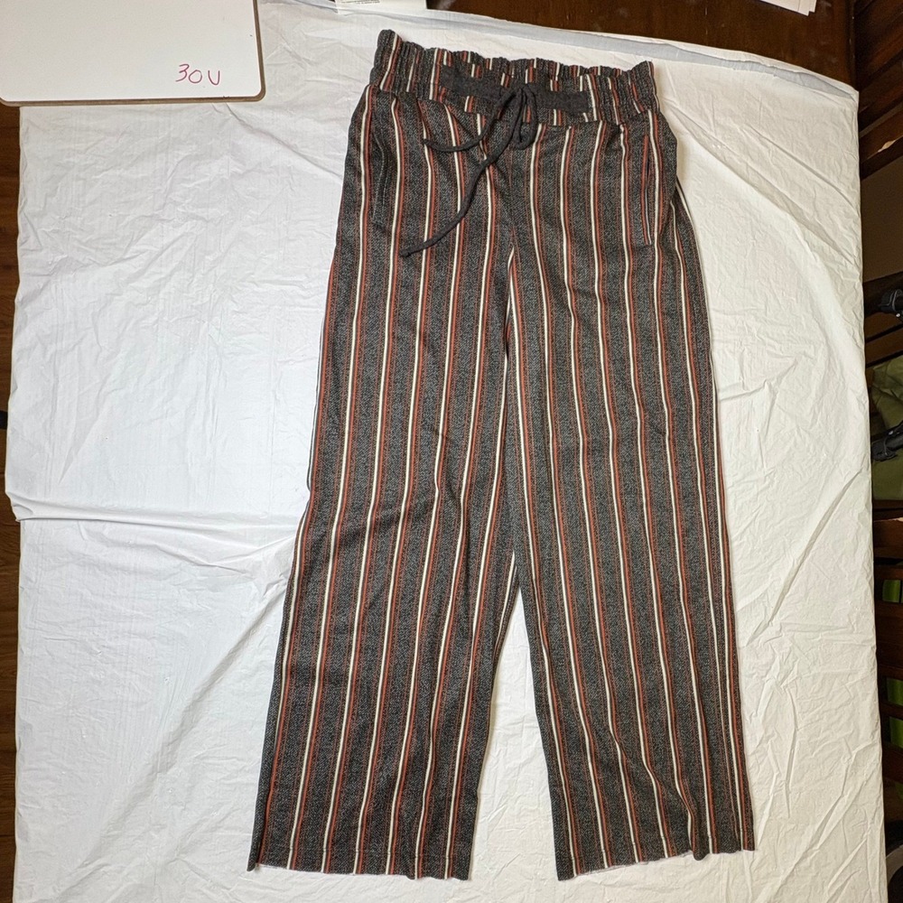 Bebop Striped Wide Leg Drawstring Pants Women's Medium Gray Orange White